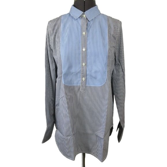 J. Crew pinstriped bib front popover tunic shirt - Picture 1 of 12